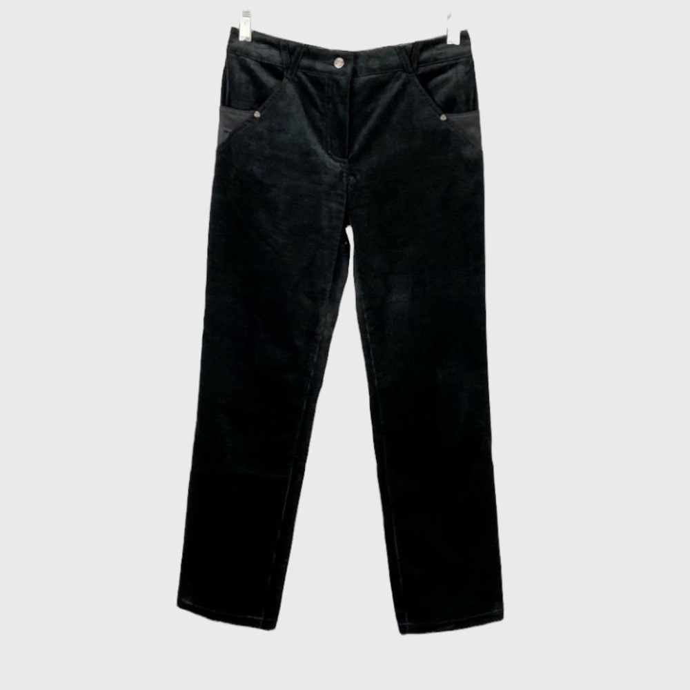 Per Se Carlisle Womens Black Corduroy Jeans Slim Leg Mid Rise Silk Trim size 0